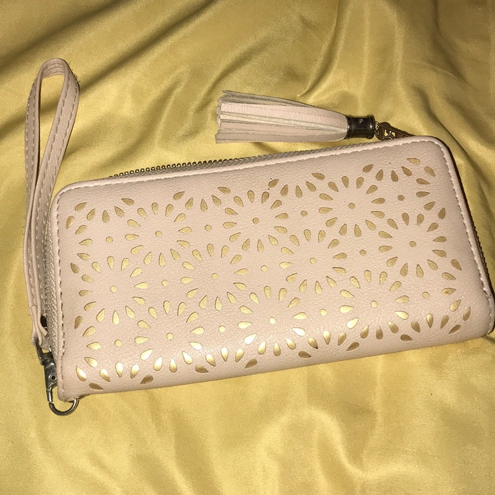 Pink and Gold Floral Patterned Wristlet